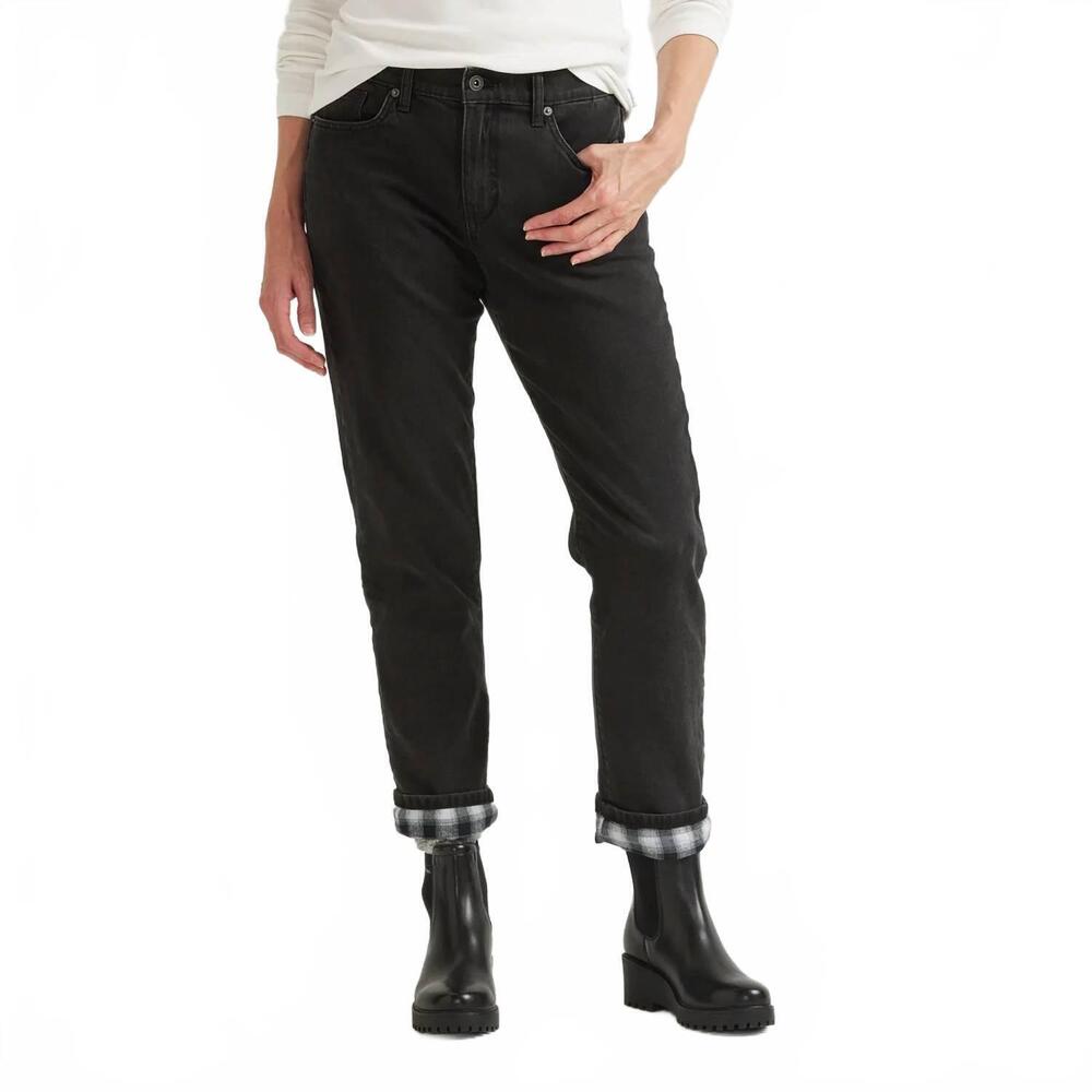 NEW EDDIE BAUER boyfriend flannel-lined jeans in cinder black